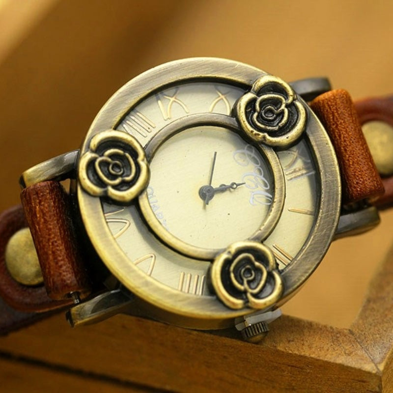 Antique Rose Dial Genuine Leather Strap Quartz Watches