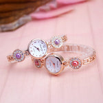 Women's Lustrous Rhinestone and Pearl Bejeweled Bracelet Quartz Watches