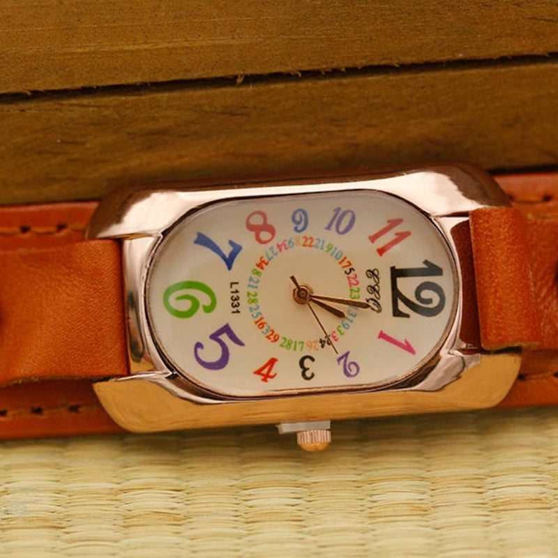 Colorful Easy To Read Dial with Vegan Leather Strap Quartz Watches