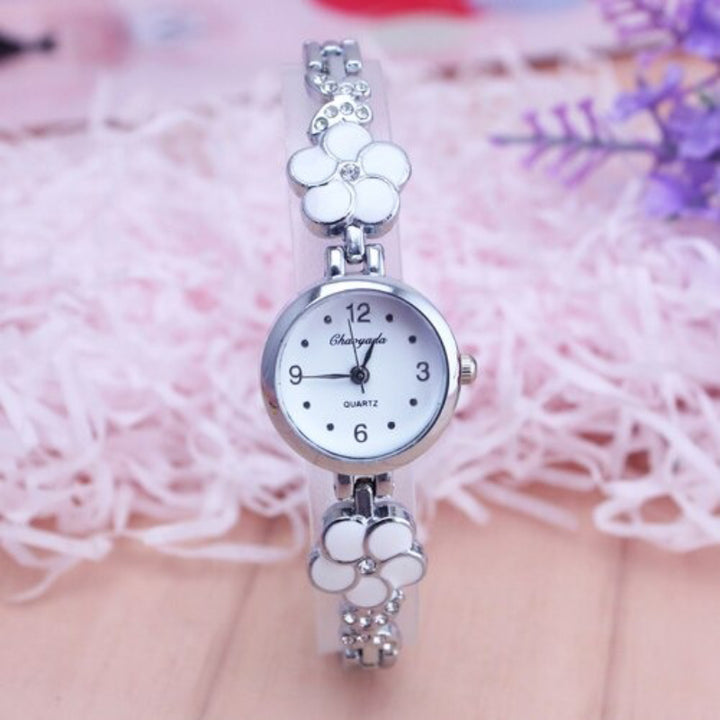 Stainless Steel Multi-color Dainty Flower Bracelet Quartz Watches