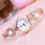 Women's Lustrous Rhinestone and Pearl Bejeweled Bracelet Quartz Watches