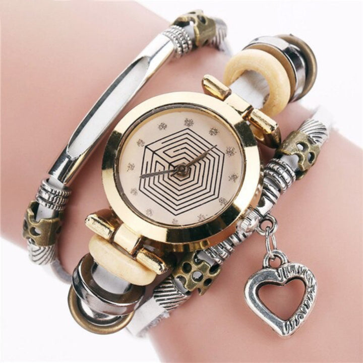 Multi-layer Classic Vegan Leather Strap with Heart Charm Quartz Watches