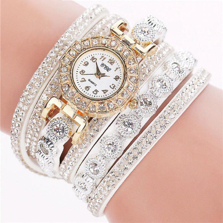 Wrap Around Rhinestone Embellished Arabic Dial Bracelet Quartz Watches