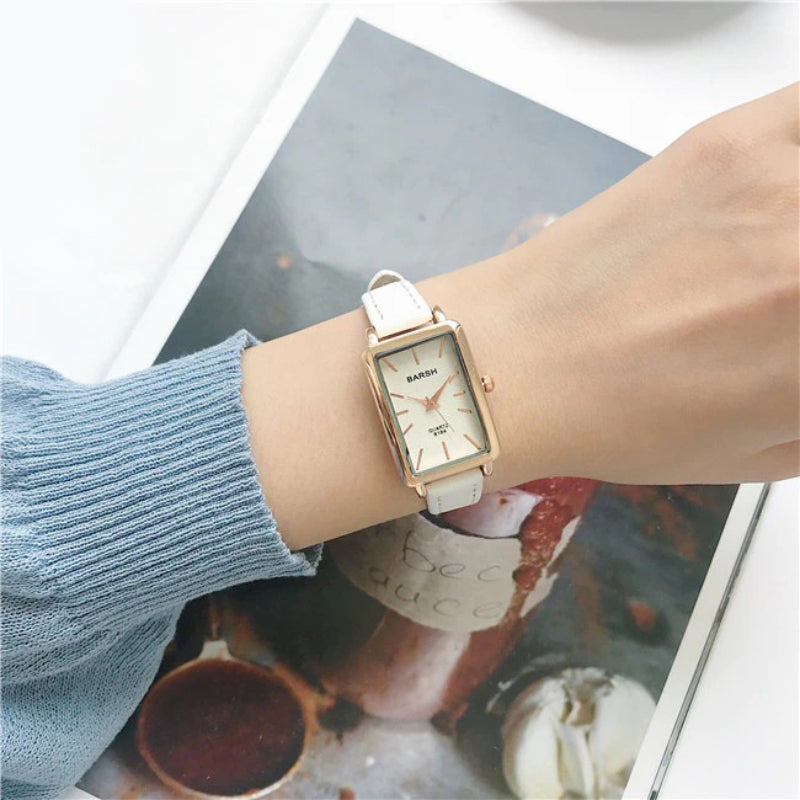 Simply Elegant Rectangle Case with Vegan Leather Strap Quartz Watches