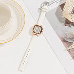 Geometric Fashion Stripe Dial with Vegan Leather Strap Quartz Watches