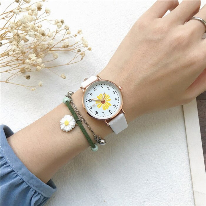 Summer Fashion Daisy Flower with Vegan Leather Quartz Watches