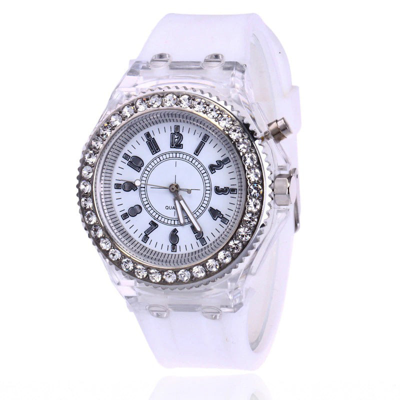 Rhinestone Adorned with LED Light Silicone Strap Quartz Watches