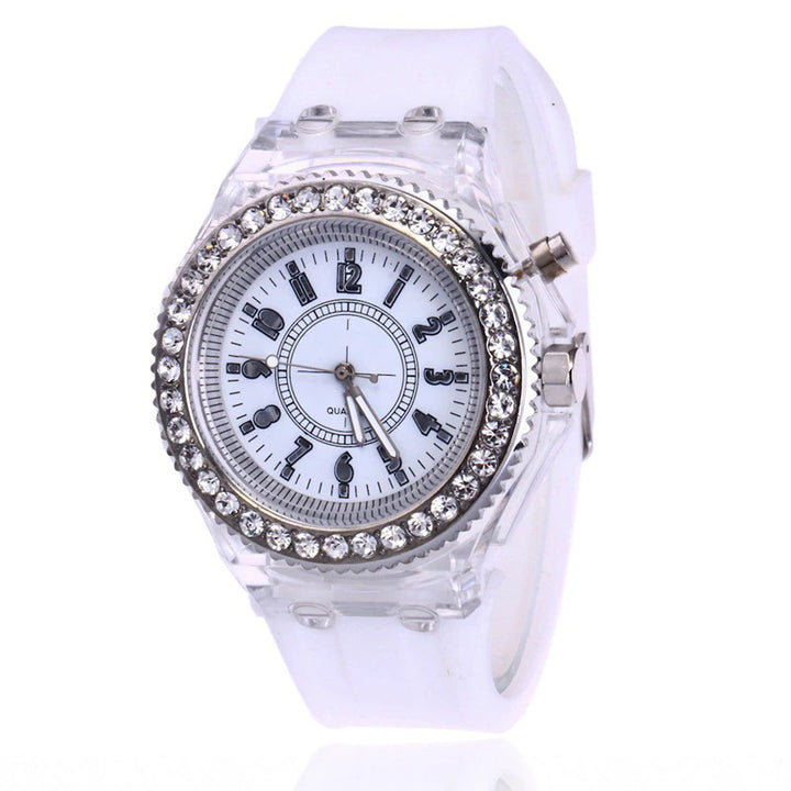 Rhinestone Adorned with LED Light Silicone Strap Quartz Watches