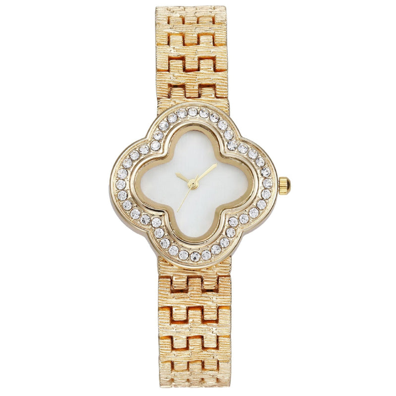 Flower Shape Rhinestone Adorned Numberless Quartz Watches