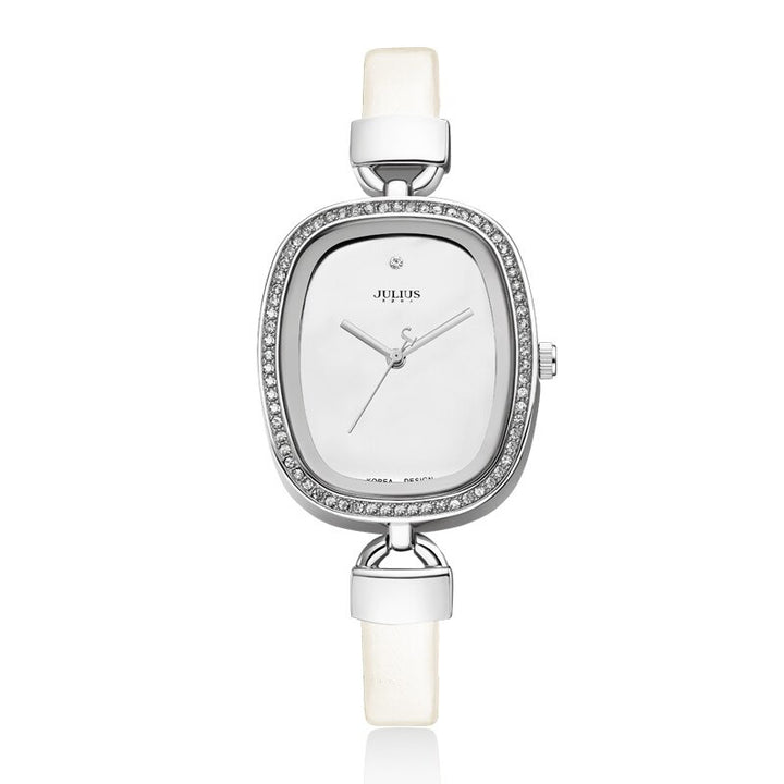 Classy Rhinestone Adorned Numberless Dial with Thin Vegan Leather Strap Quartz Watches