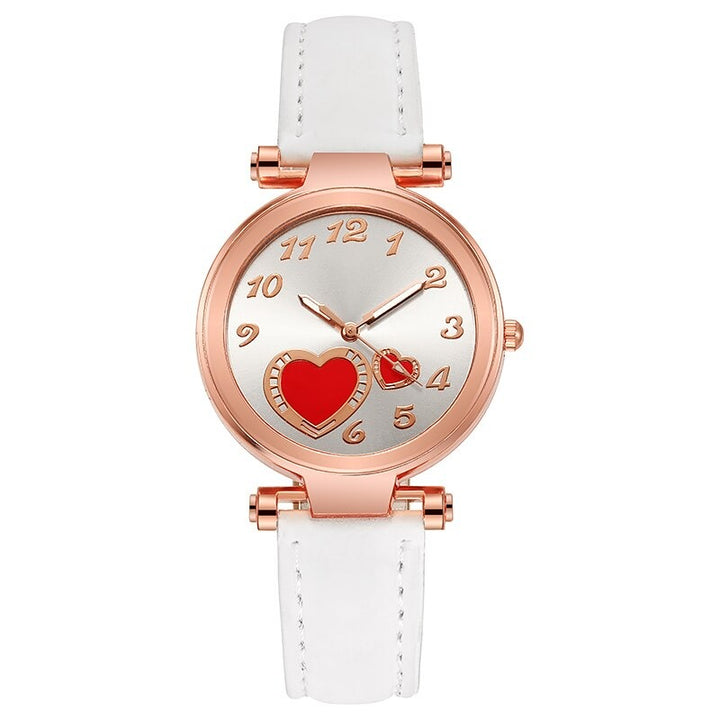 Women's Romantic Love Heart Dial with Vegan Leather Strap Quartz Watches