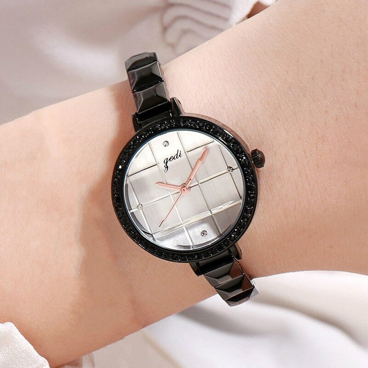 Glam Fashion Rhinestone Surface with Ultra-thin Band Quartz Watches