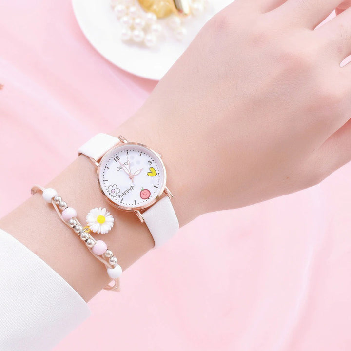 Cute Daisy Flower Pattern with Soft Vegan Leather Strap Quartz Watches