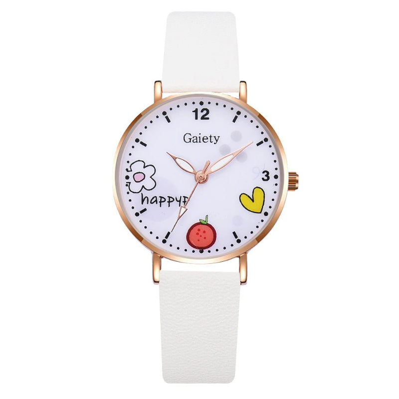 Cute Daisy Flower Pattern with Soft Vegan Leather Strap Quartz Watches