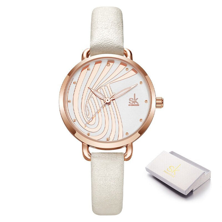 Decorative Artistic Curves Dial with Vegan Leather Strap Quartz Watches