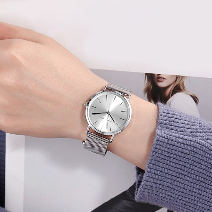 Minimalist Numberless Dial Stainless Steel Mesh Band Quartz Watches