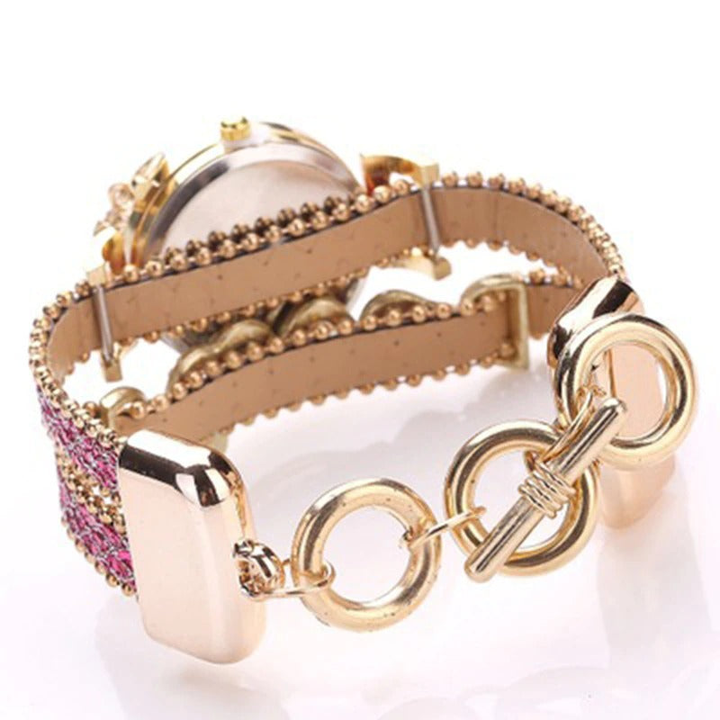 Sparkling Rhinestone Studded Love Heart Fashion Bracelet Quartz Watches