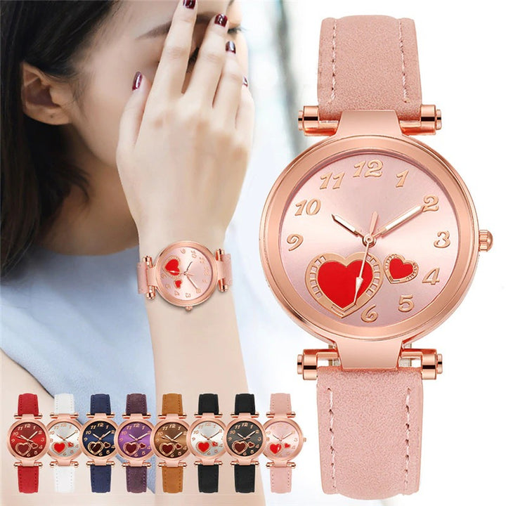 Women's Romantic Love Heart Dial with Vegan Leather Strap Quartz Watches