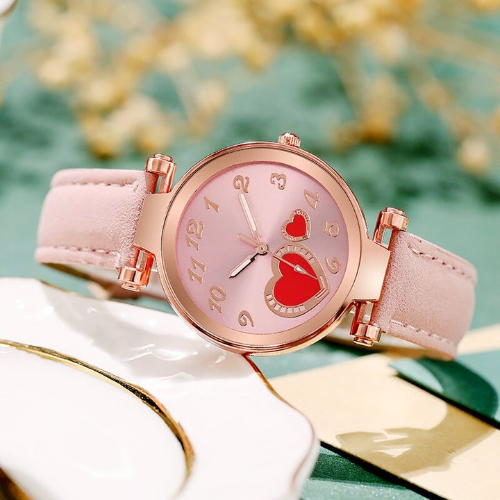 Women's Romantic Love Heart Dial with Vegan Leather Strap Quartz Watches