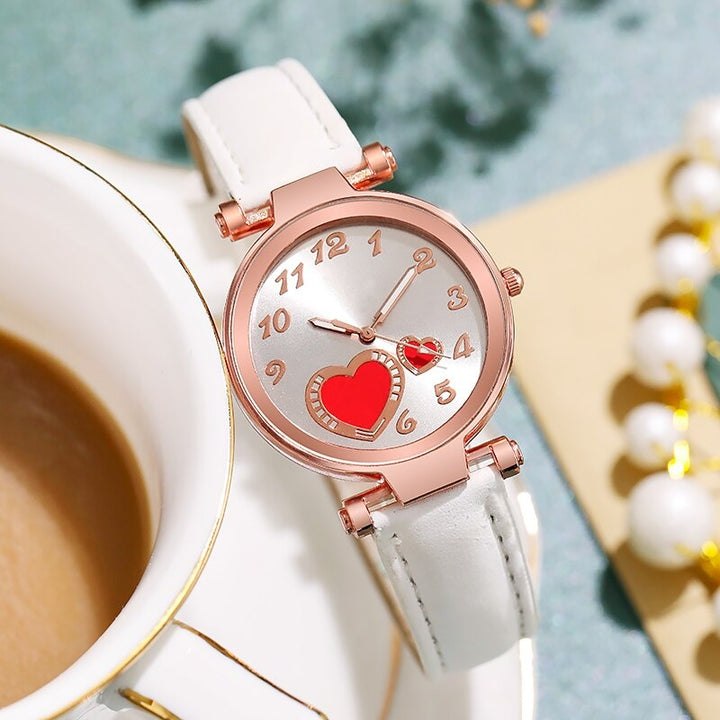 Women's Romantic Love Heart Dial with Vegan Leather Strap Quartz Watches