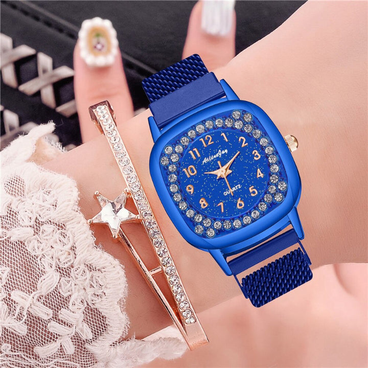 Square Case Starry Sky Dial Rhinestone Quartz Watches