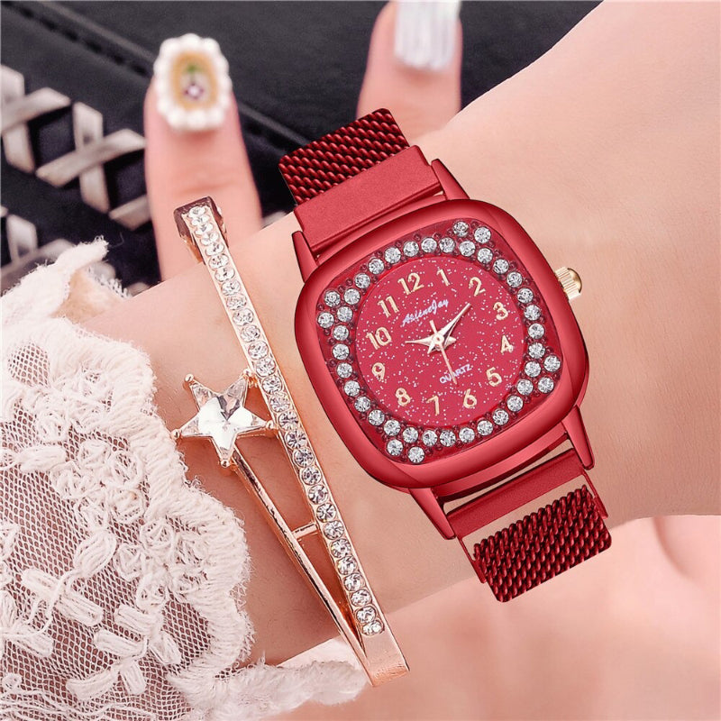 Square Case Starry Sky Dial Rhinestone Quartz Watches