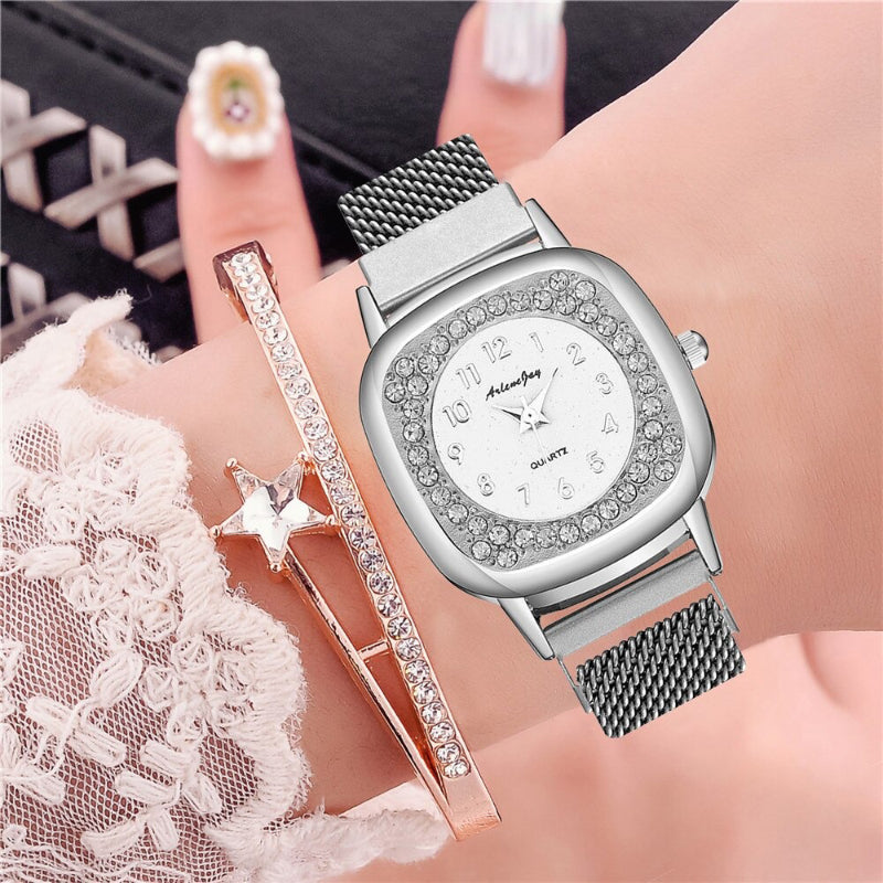 Square Case Starry Sky Dial Rhinestone Quartz Watches