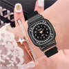 Square Case Starry Sky Dial Rhinestone Quartz Watches