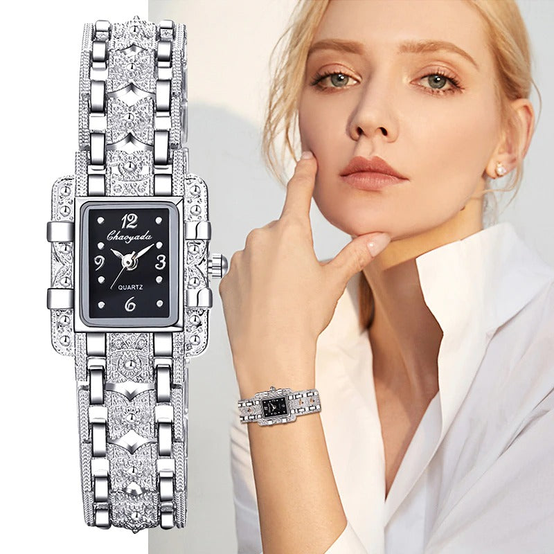 Delicate Rectangular Dial with Stainless Steel Band Quartz Watches