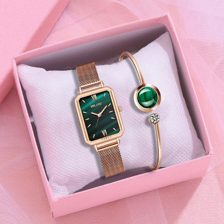 Square Case Fashion Quartz Wristwatches and Bracelet Set