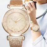 Shimmering Rhinestones with Frosted Vegan Leather Strap Quartz Watches