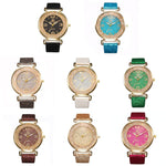 Shimmering Rhinestones with Frosted Vegan Leather Strap Quartz Watches