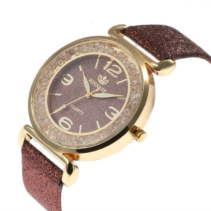 Shimmering Rhinestones with Frosted Vegan Leather Strap Quartz Watches