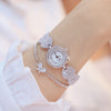 Deluxe Bejeweled Rhinestone Quartz Watches with Bow Charm Bracelet