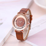 Creative Rotating Rhinestones Dial Vegan Leather Strap Quartz Wristwatches