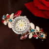 Luxury Rhinestone Leaf Round Dial Open Bracelet Quartz Watches
