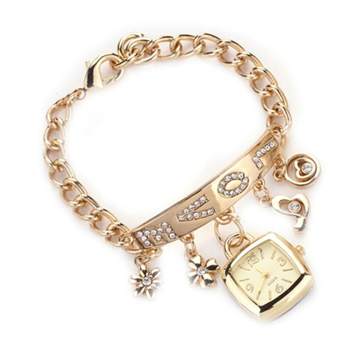 Women's Stylish Rhinestone Flower and Heart Charms Quartz Wristwatch