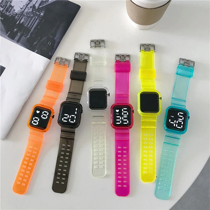 Bright-Colored Transparent Silicone Strap Electronic Sports Digital LED Display Watches