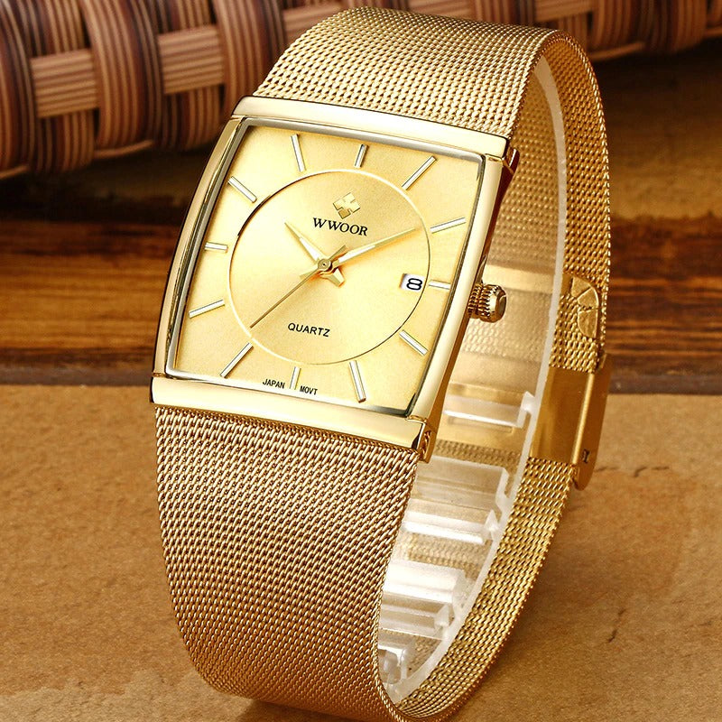 Extravagant Square Case and Round Inner Dial Ultra-Slim Steel Mesh Band Quartz Watches