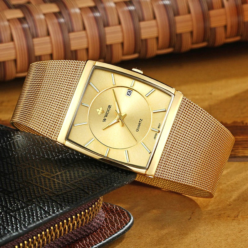 Extravagant Square Case and Round Inner Dial Ultra-Slim Steel Mesh Band Quartz Watches