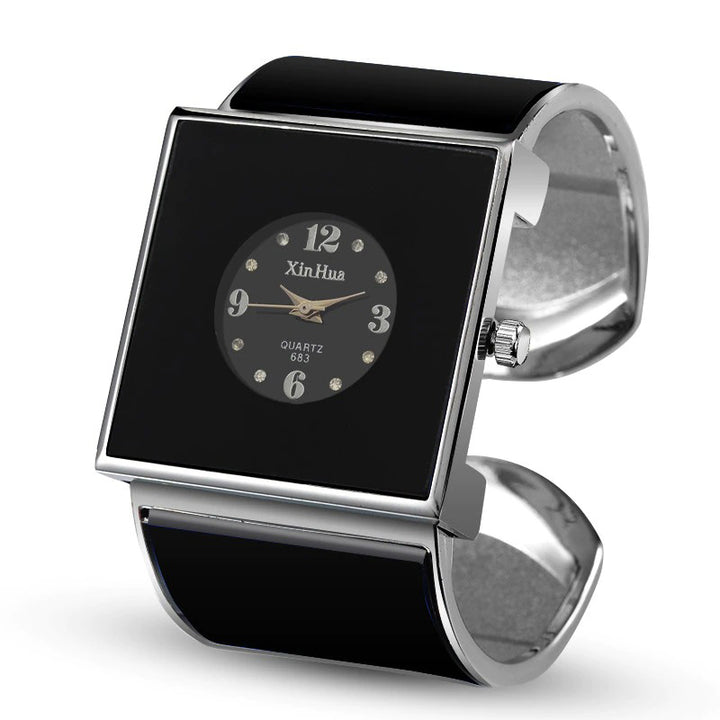 Classic Large Square Dial Cuff Bangle Bracelet Quartz Watches