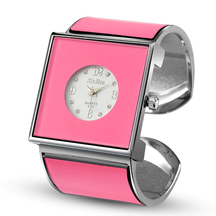 Classic Large Square Dial Cuff Bangle Bracelet Quartz Watches