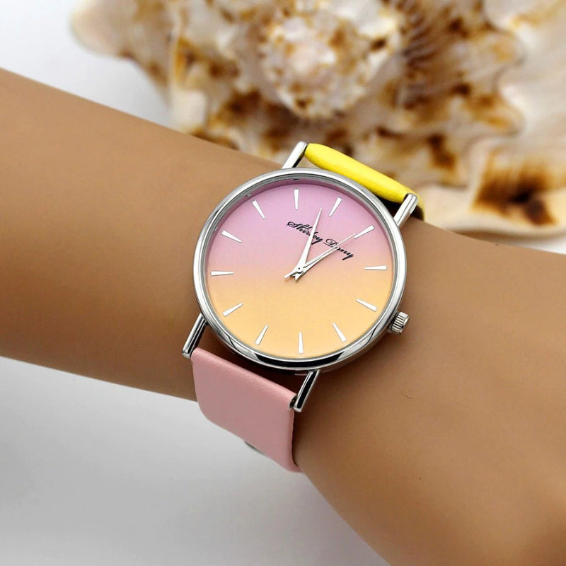 Minimalist Gradient Stick Dial with Vegan Leather Strap Quartz Watches